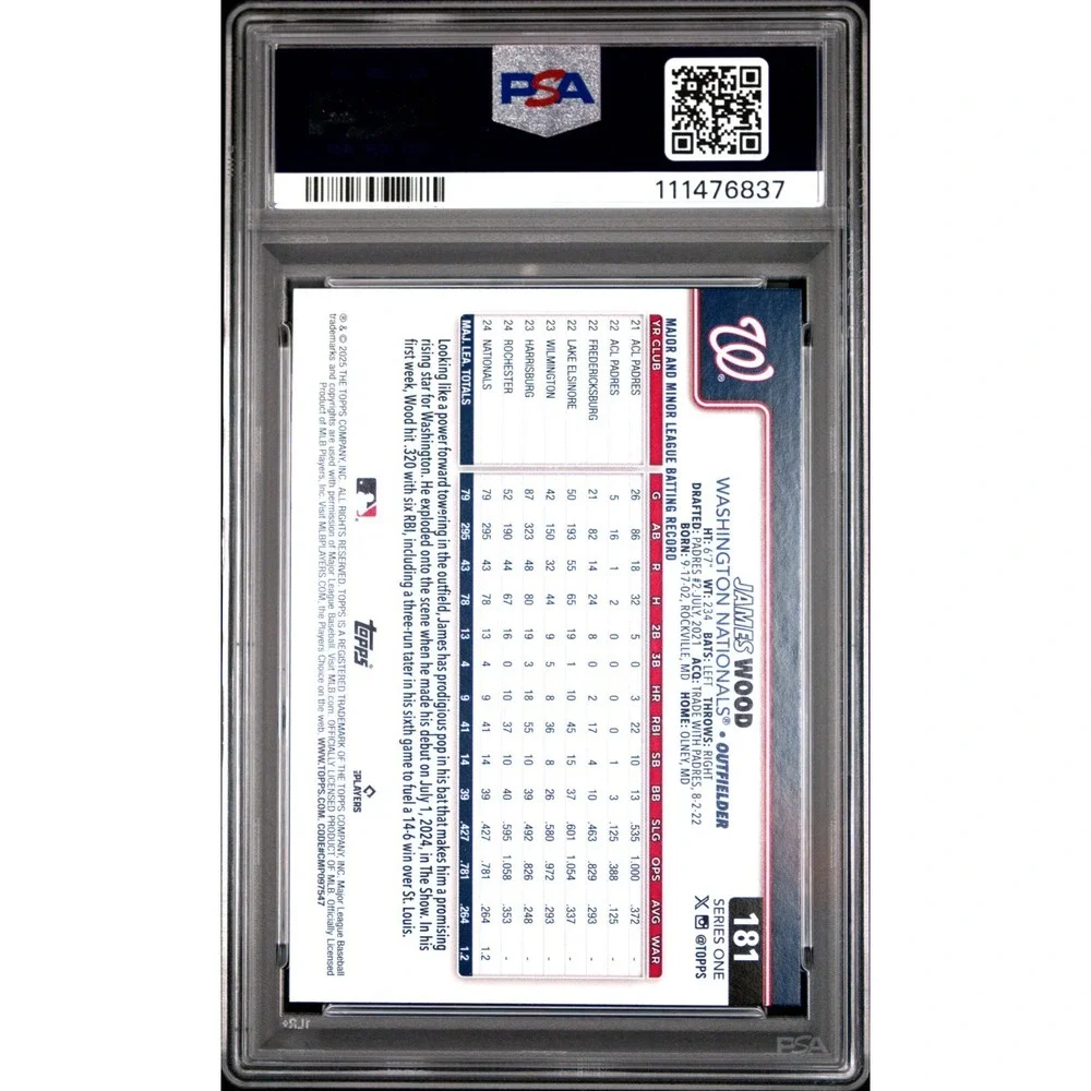 2025 Topps Series 1 - James Wood #181 Diamante Foil (RC) PSA 10 GEM